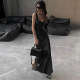 Daiiibabyyy Women's Clothing 2024 New Fashion U-neck Slim Fit Slit Solid Color Suspender Dress Wholesale Foreign Trade Sexy Dress Streetwear