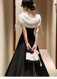 Daiiibabyyy  Princesscore Coquette Dress Women Black White Colorblock Bowknot Cowl Neck High Waist Slim Fit Maxi Dress Elegant Party Outfit