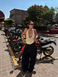 Daiiibabyyy  Women Sexy Halter Backless Beaded Top Lady Chic Sleeveless Off-shoulder Backless Tight Vest New Summer Street Daily Tops