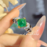 Daiiibabyyy  Retro Luxury Designer Jewelry Leopard Design Silver Color Rings Inlaid Sugar Tower Green Cubic Zirconia Ring For Women