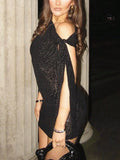 Daiiibabyyy  Women's Leopard Print Sheer Asymmetric Off Shoulder Mini Bodycon Party Dress
