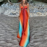 DAIIIBABYYY  -  Summer Sexy Halter Sleeveless Gradient Sling Dress Beach Holiday Backless Lace Up Slim Party Dresseses 2025 Women's Long Dress