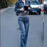 DAIIIBABYYY  -  European Hot-selling Fashion Heavy-duty Denim Suit for Women Autumn Casual Jacket Korean Wide-leg Pants Age-reducing Two-piece