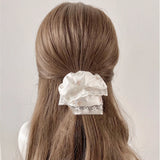 Daiiibabyyy  1PC Cute Bear Print Satin Scrunchies For Girls Lace Trim Hair Ties Soft Elastic Hair Accessories For Daily Wear