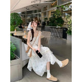 DAIIIBABYYY  -  Camisole Dress Off Shoulder Printed Summer Vacation Casual Cake Dresses Embroidered Sleeveless A-line Skirts Hot Girls Clothes