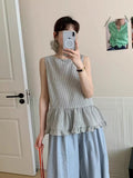 DAIIIBABYYY  -  Back Single Breasted Black Fungus Edge Checkered Vest Women Summer New Retro Age Reducing Sleeveless Shirt Top