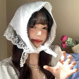 Daiiibabyyy  Lace Flower Elegant Lace Women Flower White Pink Sweet Triangle Scarf Thin Breathable Ribbon Artistic Style Travel Photo Decora
