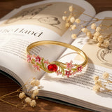 Daiiibabyyy  Elegant Flower Pattern Enamel Open Bracelet for Women Trendy Gold Plated Cloisonne Flowers Bangle Ring Charms Party Jewelry