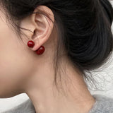 Daiiibabyyy  Vintage Red Heart Pearl Multi Wearing Stud Earrings Girl Autumn/Winter Niche Fashion Jewelry Women Festival Gifts
