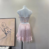 Daiiibabyyy  French Lolita Girl Sleepwear Ice Silk Sexy Nightdress with Chest Pad High Quality Suspender Night Gown for Women Camisolas