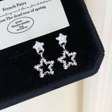 Daiiibabyyy  Shiny Silver Color Starry Sky Zircon Star Drop Earrings Temperament Fashion Jewelry For Girls and Women Holiday Wearing