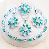 Daiiibabyyy Green Zircon Jewelry Sets Ladies 925 Sterling Silver Wedding Jewelry For Women Earrings Rings Pendant Necklace Bracelets Set