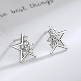Daiiibabyyy 925 Stamp Silver Color Star Earrings for Women Crystal Jewelry Girls Birthday Gift Dropship Wholesale