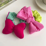 DAIIIBABYYY  -  1pc sweet and cute plum color bow large intestine hair ring, Korea Dongdaemun plaid contrast hair tie American retro hair ring