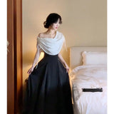 Daiiibabyyy  Princesscore Coquette Dress Women Black White Colorblock Bowknot Cowl Neck High Waist Slim Fit Maxi Dress Elegant Party Outfit
