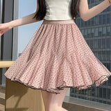 Daiiibabyyy  Pink Polka Dot Mesh Skirt Women Sweet Preppy Style Puffy Cake Skirt Korean Fashion Ruffled A Line Summer Lolita Mini Skirt