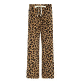 DAIIIBABYYY  -  Brown Leopard Print Casual Pants Autumn Winter Warm Lace-up Low Rise Straight Pants for Women y2k Streetwear Trousers New