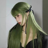 DAIIIBABYYY  -  Star Program Long Hair Wig For Women Brown/green Air Bangs Natural Simulation Black Straight Hair Full Head Cover Style