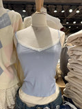 Daiiibabyyy Women Blue Lace V Neck Tank Tops Summer Cotton Casual Camis Vests Sweet Preppy Female Solid Crop Top Y2k