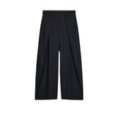 Daiiibabyyy  Winter New Women's Loose Trousers Metal Hook Decoration Casual Wide Leg Pants l Waist Zipper Polyester Fiber Folded Design