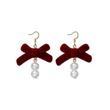 DAIIIBABYYY  -  New Romantic Winter Red Velvet Flocking Bow-knot Earrings Korean Fashion White Furry Ball Multi-style Dangle Earring Jewelry