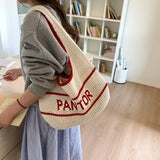Daiiibabyyy  New Casual Versatile Lazy Style Striped Knitted Tote Bag Large Capacity Underarm Bag Personalized Women's Bag