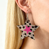 Daiiibabyyy  Y2K Jewelry Pink Leopard Print Star Earrings Women Punk Fashion Charm Striped Leopard Print Acrylic Earrings Gothic Accessories