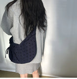Daiiibabyyy  Streetwear Polka Dot Office Lady Shoulder Bag Women Canvas Drawstring Pleated Hobo Bags Y2k Aesthetic Handbags Crossbody Korean