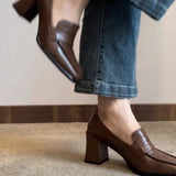 Daiiibabyyy  Autumn Women's High Heel Shoes New Fashion Shallow Square Toe Chunky Heel Slip on Shoes for Women Dress Students Mary Jane Shoes
