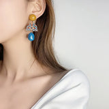 Daiiibabyyy  Vintage Bohemia Yellow and Blue Geometric Circle Acrylic Earrings for Women Charm Fashion Baroque Stud Jewelry Accessories Gifts