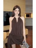 DAIIIBABYYY  -  Women Dress Light Luxury Style Design Flowing Ribbon Chain Hanging Neck Backless Summer 2025 Midi Vestidos