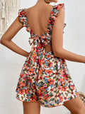 Daiiibabyyy Holiday Boho Floral Print Big Leg Pants Jumpsuit Women Sexy Backless Ruffles Sleeveless Rompers Casual Beach Lace Up Playsuits
