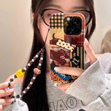 Daiiibabyyy  Vortex pattern IND splicing sausage dog phone case with chain for iPhone 11 12 13 14 15 16 17 Pro Max