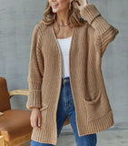 Daiiibabyyy  Women Loose Batwing Sleeve Knit Cardigan Hollow Long Sweater Coat with Pockets