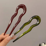DAIIIBABYYY  -  U-Shaped Hair Fork Fashion Tortoiseshell Acetate Acrylic Hairpin Geometric Design Headwear Hair Sticks Women Girls