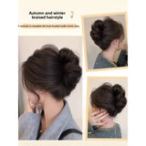 DAIIIBABYYY  -  Women's Fake Hair Bun Clip Fluffy Chicken Nest Flower Bud Ancient Chinese Style Padded Headwear Simulation Hair Hair Extension