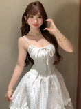 DAIIIBABYYY  -  White French Chiffon Splicing Lace Strap Dress For Women New Style Fashion Slim Fit Waistline Sling A-line Dresses Summer Autumn