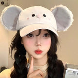 Daiiibabyyy  New Funny Plush Big Ears Baseball Caps Women Show Face Small Spring and Autumn Street Personality Versatile Hip Hop Men's Hat