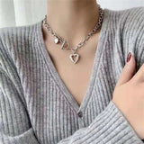 Daiiibabyyy  New Korean Butterfly Choker Necklace For Women Ladies Exquisite Love Heart Clavicle Chain Necklace Jewelry Gift