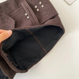 Daiiibabyyy  Sexy Retro American Sle Low Waist Belted Corduroy orts Women's Autumn Winter Casual Pants Wide Leg Button Detail
