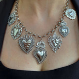 DAIIIBABYYY  -  Vintage Multiple Sacred Heart Pendant Necklaces With Silver Chain Personality Women's Party Birthday Jewelry