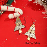 Daiiibabyyy  Gold and Silver Color Christmas Tree Earrings Metal Pendant Hoop Drop Earring For Women Ear Hook Fashion Party Accessories Gifts