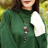 Daiiibabyyy Long Boho Necklace Women Statement Pendants Shell Flower Colorful Natural Stone Necklaces for Women Wood Accessories