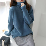 Daiiibabyyy  Fashion Simple Solid Turtleneck Long Sleeve Sweater Women European Loose Drop Shoulder Pullover Fall Winter Warm Basic Tops