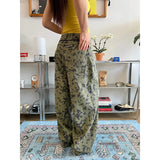 Daiiibabyyy  Women's Leopard Rivet Pants Jeans Y2K American High Street Harajuku Loose Wide Leg Long Jeans Cargo Clothing Autumn