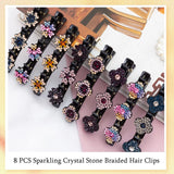Daiiibabyyy  8pcs Sparkling Crystal Stone Braided Hair Clips for Thick Thin Hair, Girls / Women Hair Accessories for Styling Sectioning