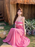 Daiiibabyyy  Summer Fashion New Women's Elegant Design Sense Beach Strap Long Dress Color Blocked Irregular Vacation Style Dress