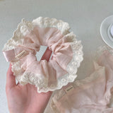 Daiiibabyyy  1PC Pink Lace - Trimmed Hair Accessories Set, Romantic Scrunchies For Women, Elegant Hair Ties For Daily And Party Wear