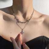 Daiiibabyyy  Shiny Star Chain Necklace Y2k Inlaid Rhinestone Multi-layer Necklaces Girls Women Fashion Party Banquet Jewelry Gifts