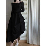 Daiiibabyyy  New Lady Sexy One Shoulder Vacation Dress Spring Women Solid Color Ruched Dress Female Chic Korean White Slim Fit Dress